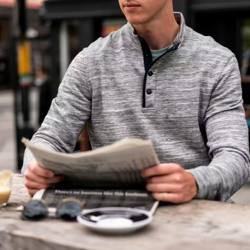 Relwen Loop Back Mock Quarter Button Sweater